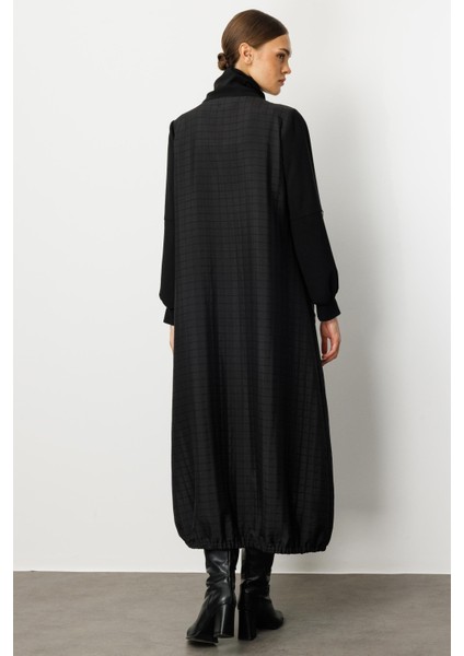 Kare Jakar Krep Doku Mix Astarlı Mevsimlik Spor Trench Kap-Siyah