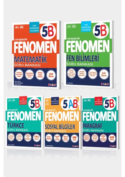 2025 Fenomen 5. Sınıf 5'li B Set (Matematikb, Fenb, Türkçeb, Sosyalab, Paragrafb)