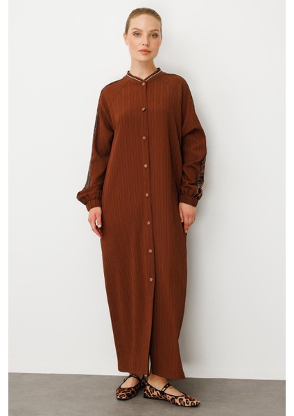 Leopar Omuz Detaylı Dokuma Kumaş Ferace Kap-Kahve fiyatları