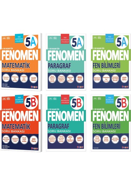 Fenomen Okul 2025 5. Sınıf Matematik + Paragraf + Fen A + B Serisi Soru Seti 6 Kitap Güncel Müfredat