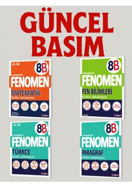 8. Sınıf Matematik - Fen Bilimleri - Türkçe - Paragraf (B Set) Soru Bankaları