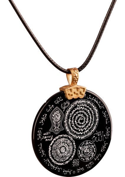 Siyah Çok Dualı Akik Taşı Kolye, Manevi Sembollerle Şifa ve Denge