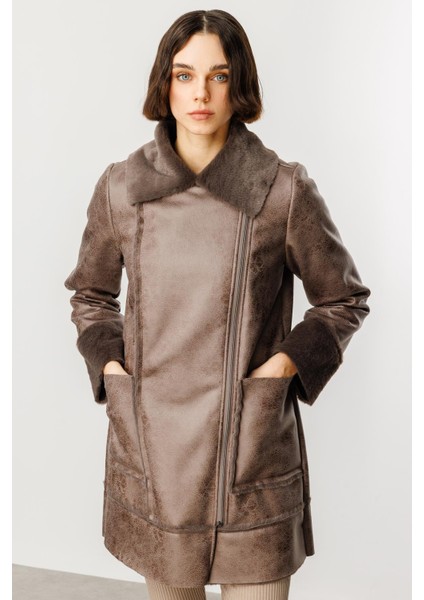 Crok Suni Deri ve Içi Soft Kürk Kaplı Spor Kaban-Vizon fiyatları