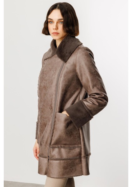 Crok Suni Deri ve Içi Soft Kürk Kaplı Spor Kaban-Vizon modelleri