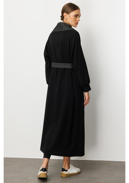 Krep Doku ve Jakar Mix Garni Içi Astarlı Zamansız Trench Kap-Siyah fırsatları