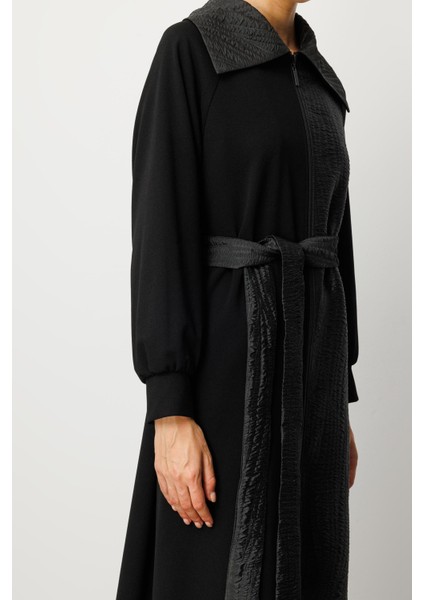 Krep Doku ve Jakar Mix Garni Içi Astarlı Zamansız Trench Kap-Siyah indirimleri