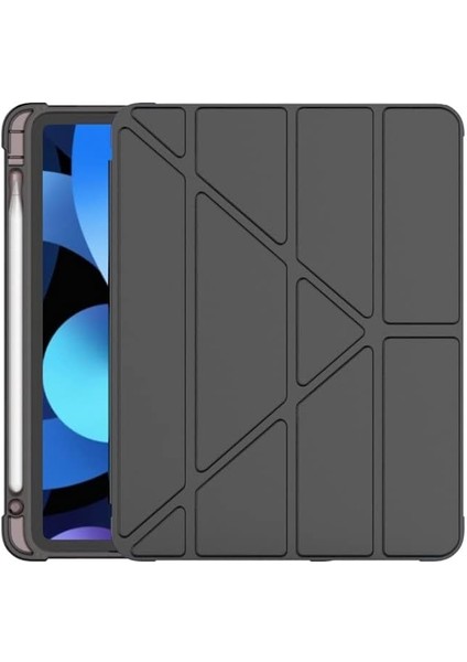 Galaxy Tab S7 Fe Lte T730 T735 T737 ile Uyumlu Kılıf Kalem Bölmeli Trifolding Case Siyah