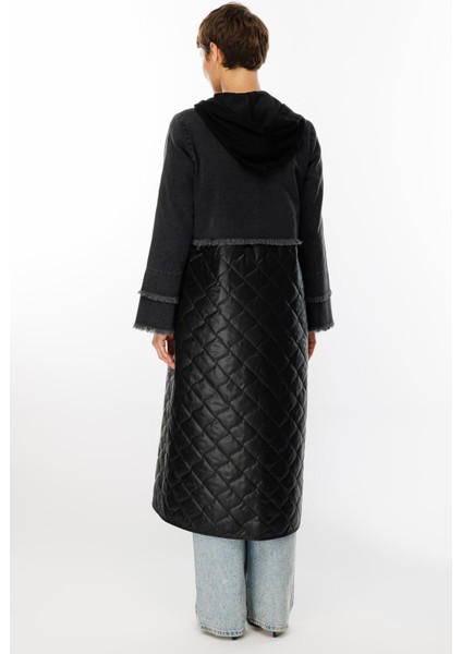 Seel Denim Kot Üst Beden ve Elyaf Dolgulu Alt Beden Baharlık Spor Trench Kaban-Siyah indirimleri