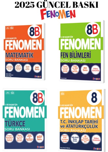 8.sınıf Fen Bilim. Matematik Türkçe Inkılap B Serisi Soru Bankası Seti 4 Kitap