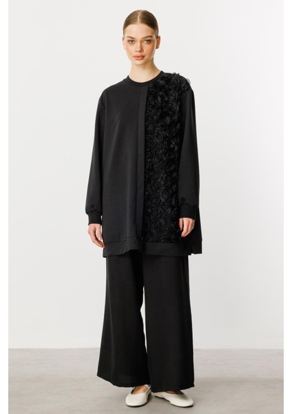 Rozy Işleme Detaylı Ince Dökümlü Örme Özel Kap/tunik-Siyah fiyatları