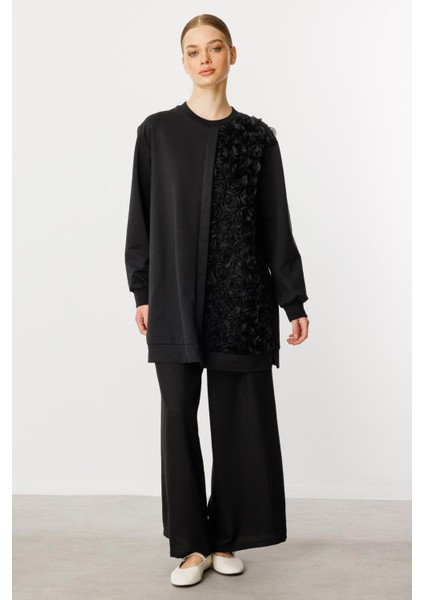 Rozy Işleme Detaylı Ince Dökümlü Örme Özel Kap/tunik-Siyah modelleri