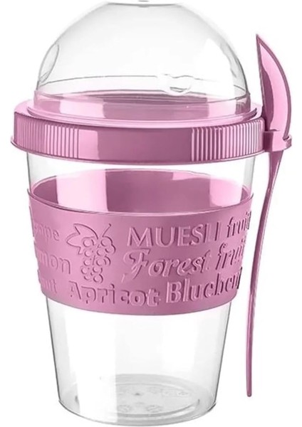 Müsli ve Granola Kapsülü, 600 ml Sızdırmaz Yoğurt Kabı, Take And Go Kaşıklı Granola Kabı, Pratik ve Taşınabilir Tasarım (Pembe)
