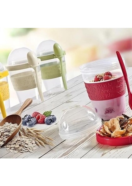 Müsli ve Granola Kapsülü, 600 ml Sızdırmaz Yoğurt Kabı, Take And Go Kaşıklı Granola Kabı, Pratik ve Taşınabilir Tasarım (Pembe) modelleri