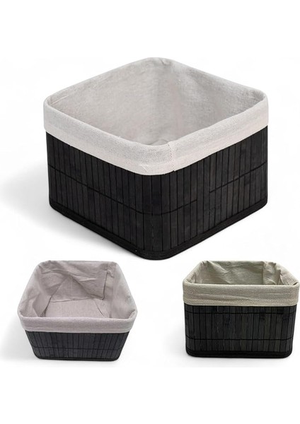 Bambu Çok Amaçlı Saklama Kutusu Düzenleyici Kare Organizer, Dekoratif Bambu Düzenleyici Siyah (20X20X13CM)