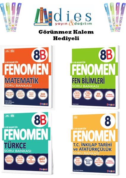 Fenomen 8. Sınıf Matematik-Fen Bil.-Türkçe-Inkılap Tar. Soru Bankaları (B Set) ( 4 Kitap )
