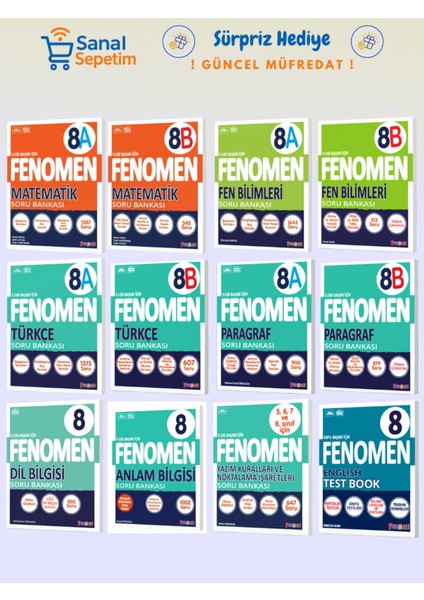 8. Sınıf Matematik-Fen-Türkçe-Paragraf-Dil-Anlam-Yazım K.-English T. (A ve B) Set Soru Bankaları