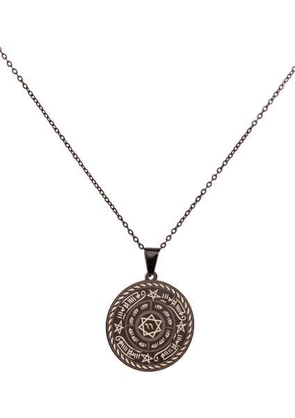 Celcelütiye ve Ism-I Azam Vefk Yazılı Çelik Kolye Titanyum Renk Paslanmaz Zincir (Unisex)