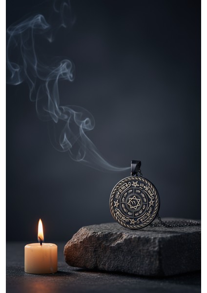 Celcelütiye ve Ism-I Azam Vefk Yazılı Çelik Kolye Titanyum Renk Paslanmaz Zincir (Unisex)