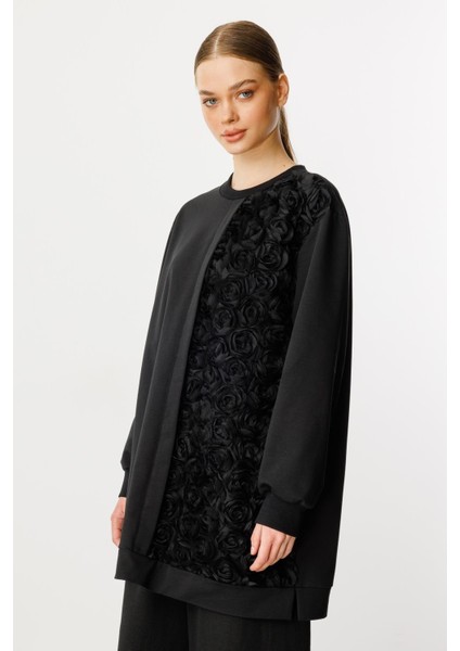 Rozy Işleme Detaylı Ince Dökümlü Örme Özel Kap/tunik-Siyah fırsatları