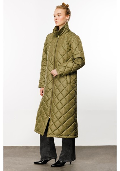 Paris Hafif Elyaf Yalıtımlı Baharlık Trençkot Kap Kaban-Yeşil