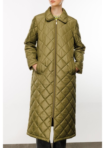 Paris Hafif Elyaf Yalıtımlı Baharlık Trençkot Kap Kaban-Yeşil