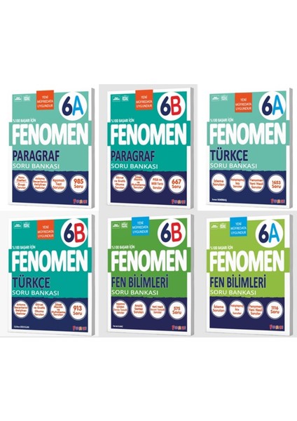 Fenomen Okul 2026 6. Sınıf Paragraf + Türkçe + Fen A + B Serisi Soru Seti 6 Kitap Güncel Müfredat