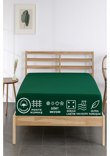 %100 Pamuklu Tek Ki̇şi̇li̇k Premi̇um Penye Çarşaf-Yeşil