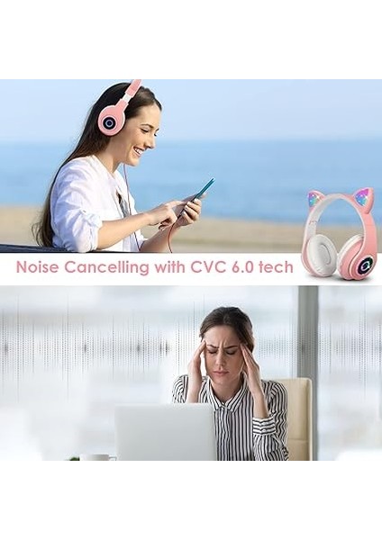 Bluetooth Kulaklık Kız Çocuk Kulak Üstü Kedi Kulaklığı Rgb LED Işık Katlanabilir Stereo Kablosuz Kulaklık Çocuklar ve Yetişkinler Için Mikrofonlu Dizüstü Bilgisayar / Pc / Tv (Pembe) indirimleri