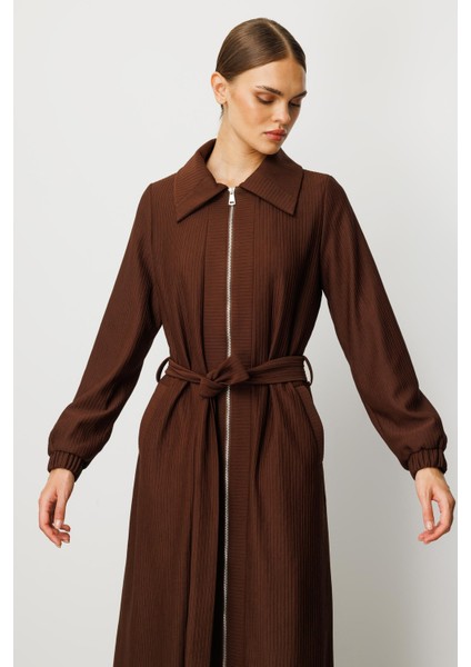 En Boy Farklı Garnilenmiş Otto Kumaşlı Içi Komple Astar Zamansız Özel Trench / Kap-Kahve