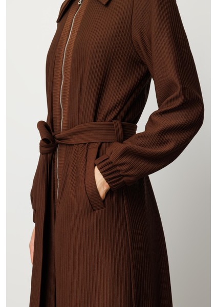 En Boy Farklı Garnilenmiş Otto Kumaşlı Içi Komple Astar Zamansız Özel Trench / Kap-Kahve