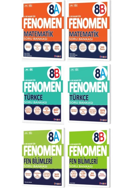 Fenomen Okul 2025 8. Sınıf Matematik + Türkçe + Fen A + B Serisi Soru Bankası Seti 6 Kitap