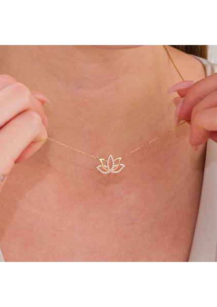 lotus Çiçeği Rose Gümüş Kolye