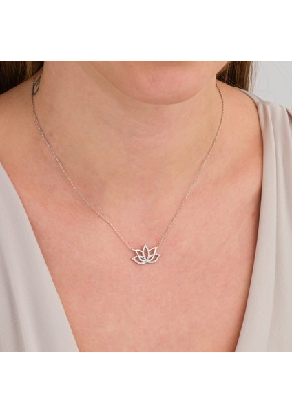 lotus Çiçeği Rose Gümüş Kolye