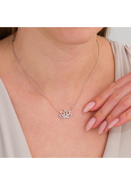 lotus Çiçeği Rose Gümüş Kolye