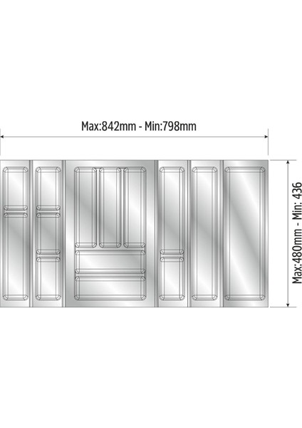 Mutfak Çekmece Içi Düzenleyici, Kaşıklık 84CM x 48CM Yanlar ve Boydan 4cm Kesilebilir, Antrasit modelleri