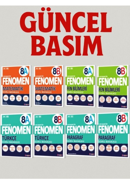 8. Sınıf Matematik - Fen Bilimleri - Türkçe - Paragraf (A ve B) Set Soru Bankaları