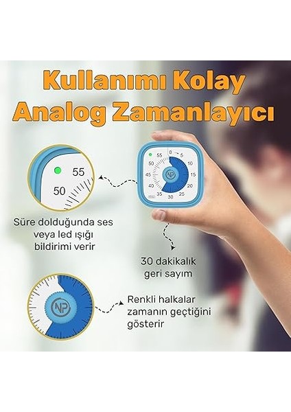Mutfak,ders,yemek Için 60DK Analog Alarm Zamanlayıcı,pomodoro Öğrenci Motivasyon Saati (Mavi) fiyatları