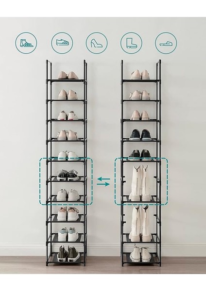 10 Katlı Ayakkabı Rafı, Ayakkabı Standı, Yerden Tasarruf Sağlayan Ayakkabı Saklama, 33 x 33 x 173 Cm, Metal Çerçeve, Dokuma Olmayan Kumaş Raflar, Koridor, Yatak Odası, Siyah LSR110B02 fırsatları