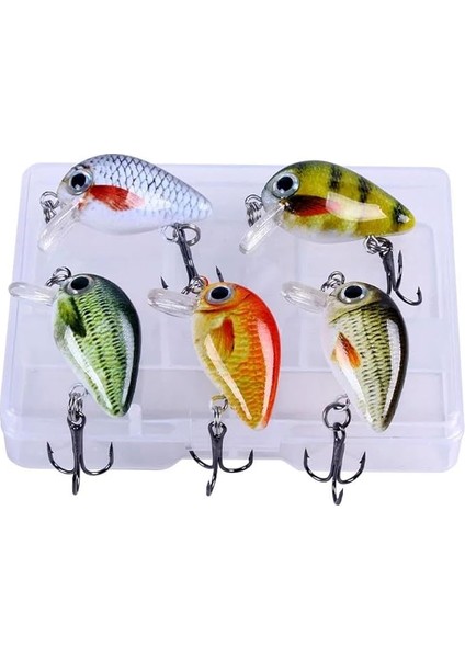 5 Adet Crankbait Lrf Balık Olta Yem Seti - Sesli Bilyalı - Kutulu - 2.7cm 1.5gr