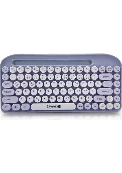 Bluetooth Klavye Renkli Retro Kablosuz Klavye Daktilo Görünümlü Tuş Tasarımı Şık ve Kullanışlı Telefon Koyma Gözü Pilli Türkçe Q Klavye Sw-05 (Mor)