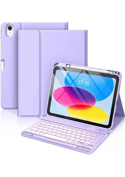 Air 11 Uyumlu 4/5/6 Nesil M2/m3 2025 Ledli Klavyeli Tablet Kılıfı Lila