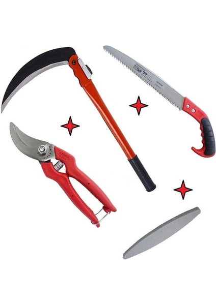 Bağ Bahçe Ağaç Dal Çalı Tarla Ot Kesme Seti Tırpan Orak Budama Makas Lazer Testere Bileme Taşı