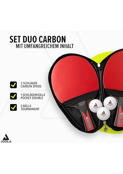 Tischtennis Set Duo Carbon 2 Tischtennisschläger + 3 Tischtennisbälle + Tischtennishülle, Rot/schwarz, 6-Teilig fiyatları