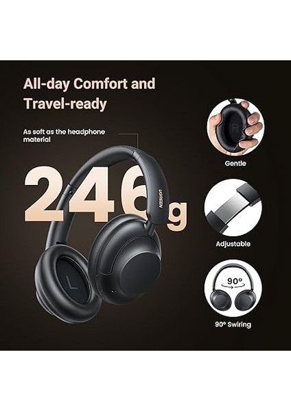Hitune Max5 Hibrit Aktif Gürültü Engelleyici Kablosuz Kulak Üstü Kulaklık, Siyah indirimleri