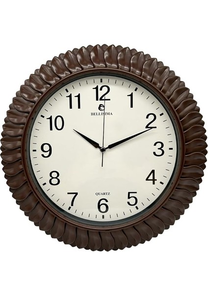 BL-1074 Serisi Klasik Kadran Yaprak Desenli Sessiz Akar 30 cm Duvar Saati Bordo