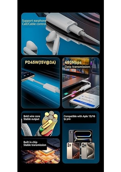 45W Type C To Lightning Kulaklık Dönüştürücü Hızlı Şarj iPhone iPad Macbook Yuva Çevirici Müzik Dinleme Arama Otgklk modelleri