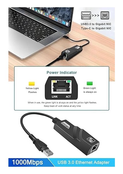 USB 3.0 Ethernet Adaptör Çevirici Dönüştürücü Gigabit Destekli Yüksek Hızlı 10/100/1000 Mbps fırsatları