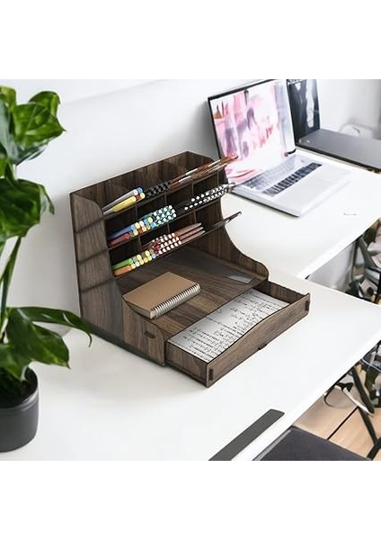 Chamber 12 Gözlü Büyük Boy Masaüstü Kalemlik Düzenleyici, Masaüstü Organizer Çekmeceli A4 Evrak Rafı (Ceviz) indirimleri