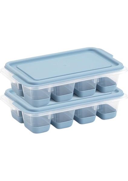 Mini Kapaklı Silikon Buzluk - Kolay Çıkarım, Güvenli Istifleme, Kompakt Tasarım, Kırılmaz, Gıdayla Uyumlu, Üst Üste Dizilebilir Pratik Buz Haznesi (Mavi)