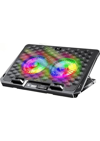 Odin Rgb Işıklı Gaming 2200RPM Çift Fan LED Display Laptop Notebook Soğutucu Stand